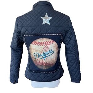 Lesal Upcycled LA Dodgers Quilted Jacket Navy Blue Small Custom 1 of a Kind